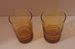Vtg Libbey 6oz Juice Glasses Set Of 2 Ribbed and Swirl Amber glass