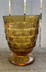 Indiana Whitehall Colony Cubist Amber Gold Footed Juice Glass MCM Set of 4 EUC