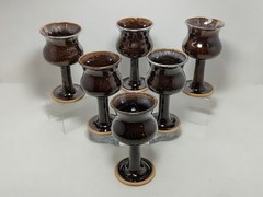 «Vintage Floe Pottery Handcrafted Stoneware Wine Goblets» Set Of Six; 6.5…