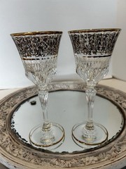 Set Of 2 Timon Wine Glasses Gold Scroll Design Vtg Made In Italy READ