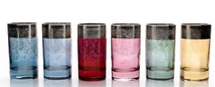 Six Multi-Color Vetri Di Firenze Silver Rim Etched Juice Glasses 4in Used Italy