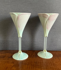 Vintage Calla Lily Wine Stem 7 1/4 Inch Matte Beige Set of 2 Newman Ceramic Work