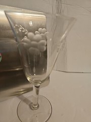 Crystal Wine Or Water Glass With Frosted Flowers And Leaves Etching