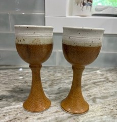 Vintage Pottery Wine Goblets Set Of 2 Signed By The Artist