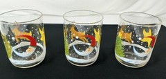 Lot of 3 Libbey Reindeer Games Santa 4 1/4″ Double Old Fashioned Tumblers