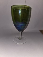 1 Water Goblet Carinval Color Glass Greens And Blue. With Clear Stem