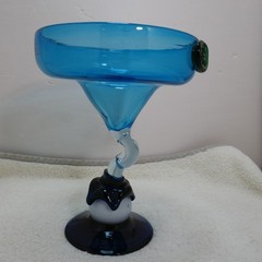 Hand Blown Glass Rustic Ball/Claw Large Twist Stem Martini Goblet-Applied Prunt