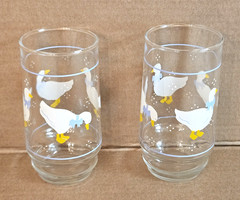2 Vintage Libbey Country Geese Goose Ducks Blue Ribbon Bows Drinking Glasses
