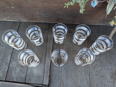 Vintage Libbey Gold Foliage and White Striped Tumblers (8)