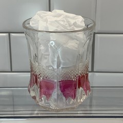Vintage Pressed Glass Diamond Point Thumbprint Glass Pink Clear 4in