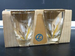 Vintage MCM Four Libbey White Gold Wheat Juice Glasses NIB w Gold Rim