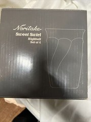 4 Vintage Noritake Sweet Swirl Pink Tumbler Highball Glasses with orig Box R7G