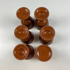 Vintage Savvas Cyprus pottery wine decanter pitcher, 6 glasses terracotta brown