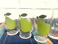 Vintage MCM Pear Glasses Retro Green Footed Juice Tumblers Set 6