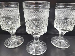 6 Anchor Hocking Wexford Claret Wine Glasses Set Vintage Clear Cut Etch Bar Lot