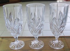 3 GODINGER CRYSTAL MILANO 16oz ICED TEA GLASSES 7 7/8″ GOBLETS -CUT FANS- NICE!