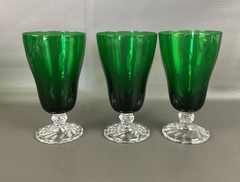 Colonial Dame, Fostoria Glass Co, Green/Clear, Ftd Tumblers, (3), c 1950’s, ExCd