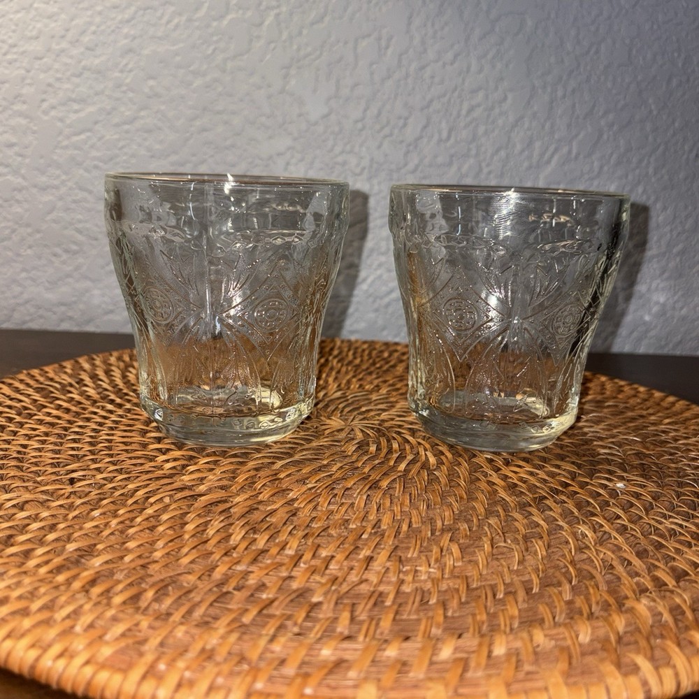 Vintage Indiana Glass Madrid Collection Low-Ball Whiskey Scotch Set Of Two!