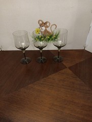 MID CENTURY ORREFORS RHAPSODY SMOKE PALMQVIST SET OF 3 WATER GOBLETS 7 1/8″