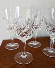 6 Gorham Cut Crystal KING EDWARD Wine Water Glasses 7.5″ Diamond Stemware Set