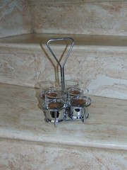 Juice / Water Mid Century Glasses Tumblers Set of 4 with Holder Caddy Carrier