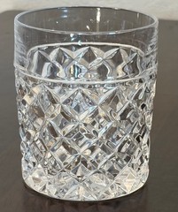 6 VINTAGE DIAMOND CUT DOUBLE OLD FASHIONED CRYSTAL CLEAR SCOTCH GLASSES 3 3/4″