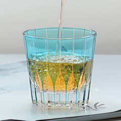 9oz Edo Kiriko Whisky Glass Tumbler Japanese Style Hand Cut Star Base Sky Blue
