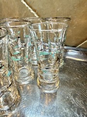 Vintage Libbey Atomic Aqua Fish Barware Aperitif Cocktail Glasses, set of 7