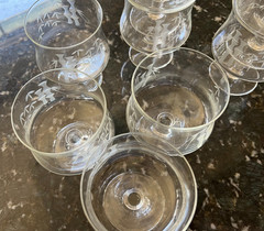 Set of 8 Vintage Etched Bamboo Cordial / Liqueur Glasses – Flared Bowl MCM