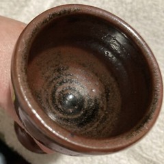 VTG Hand Thrown Pottery Goblet Stoneware 6” Red Brown Black Glaze Candle Holder