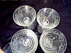 Libbey ROCK SHARPE 3500 Set 4 Champagne/tall Sherbet Grey Cut Etched Floral 40s