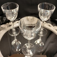 3 RCR Royal Crystal Rock MAGNOLIA Swag Cut Fine Crystal Wine Goblets Glasses Set