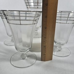 Vintage Uranium Glass Set of 4 Goblets Silver Overlay Art Deco Glasses