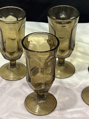 Five (5) D2Z1 by Duz Crystal 6 1/2” Smoke Brown Water Goblets