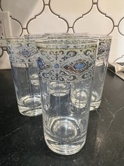 Vintage RARE MCM Culver Silver and blue high ball barware glasses set of 7