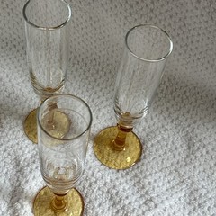Vintage Clear Glass Amber Stem Cordial/Sherry Flutes Set Of 5