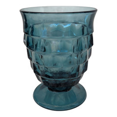 Vtg 1960s Colony Whitehall Riviera Blue Footed Water Glass Set Tumbler 4 3/8″ H