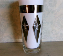 4 MID CENTURY Highball BAR GLASSES Silver FLEUR DE LIS DIAMOND Pattern MCM