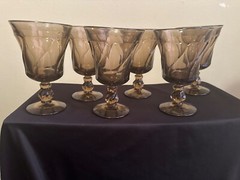 NORITAKE ~Sweet Swirl ~ Amethyst Smoke Gray Glass Stem Water Goblets (6)
