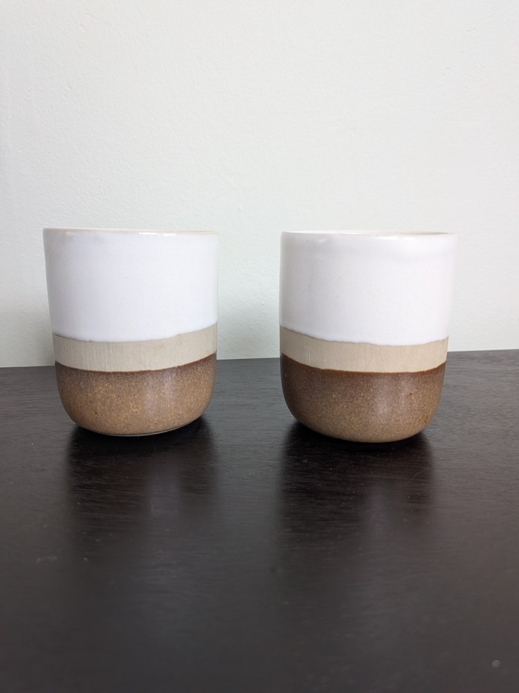 Bennington Potters VT Tri-Color Stoneware Tumblers Set of 2 Mid Century