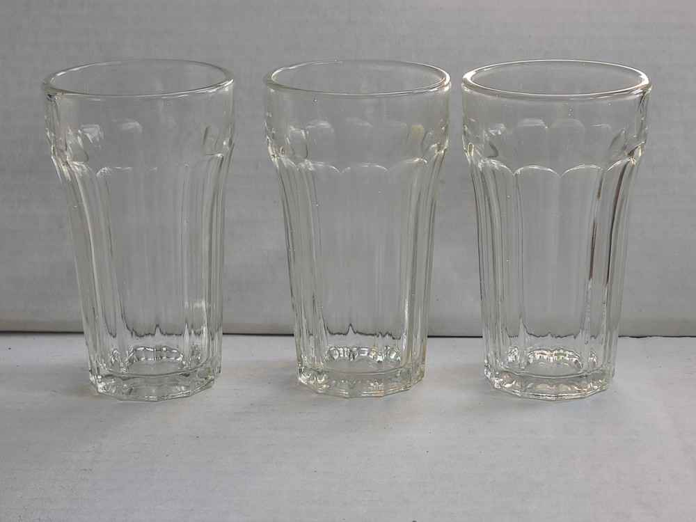 Vintage Hazel Atlas Clear Glass Ribbed Tumblers Set of 3 French Cafe Style…