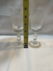 2 Blown Clear Wine Glasses Cut Criss-Cross & Fan On Bowl unknown pattern