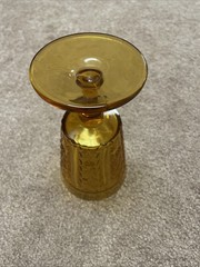 Vintage 70’s Retro Indiana Glass Button Daisy Leaf Tiara Amber Footed Goblet 6”