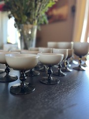 Vintage MCM CARLO MORETTI SMOKY TAUPE WHITE CASED GLASSES SET OF 12
