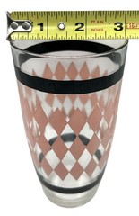 Vtg Hazel Atlas Beverage Glass 5.5 Inch Pink Diamond Black Trim Harlequin Argyle
