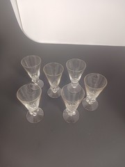 Set Of 6 Clear Glass Vintage Stemmed Lobed Classic Juice About 4″ Tall