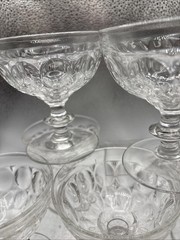 6 Vintage Pilgrim Jeanette Clear Glass Thumbprint Sherbet or Champagne