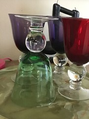 Vintage Salute Cobalt Multi-Color Water Goblet Red Green And Two Purple SET OF 4