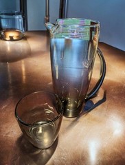 Vintage Morgantown Glass NORMANDIE Smoke Gray 10″ Cocktail Pitcher +3 Libbey…