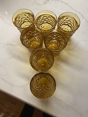 7 Vintage Harvest Gold 5 oz. Whitehall By Colony Footed Juice Glasses